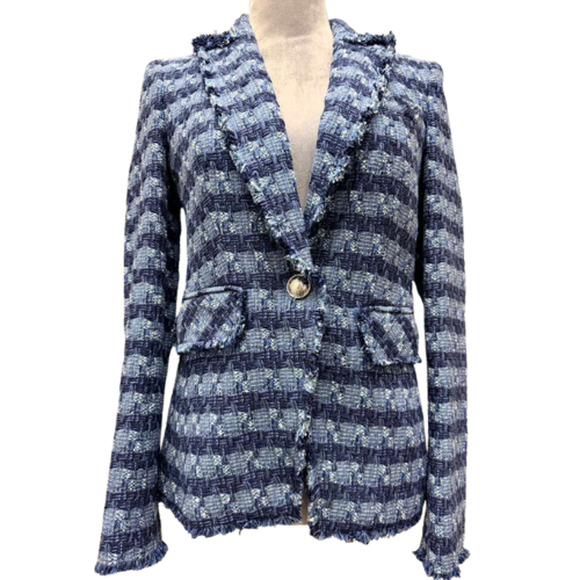 Veronica Beard Blue Multi Tweed Cutaway Dickey Jacket Blazer Size 2 NWT - Picture 3 of 16